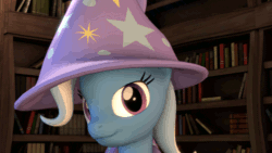 Size: 500x281 | Tagged: safe, artist:drdicksamazingstick, derpibooru import, trixie, pony, unicorn, 3d, animated, female, mare, one eye closed, solo, source filmmaker, trixie's hat, tsundere, wink
