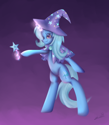 Size: 3699x4223 | Tagged: safe, artist:zodiacnicola, derpibooru import, trixie, pony, bipedal, magic, solo, wand