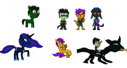 Size: 1600x864 | Tagged: safe, artist:derek the metagamer, princess luna, scootaloo, oc, oc:derek the metagamer, changeling, dragon, equestria girls, chibi, digital art, dragonified, equestria girls-ified, scootadragon