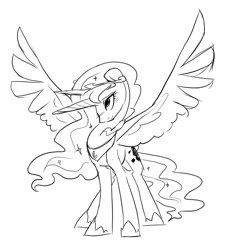 Size: 750x800 | Tagged: safe, artist:kilo, princess luna, alicorn, pony, monochrome, sketch, solo