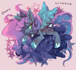 Size: 900x827 | Tagged: safe, artist:toumitsu, princess luna, alicorn, pony, cloud, stars, style comparison