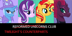 Size: 866x432 | Tagged: safe, derpibooru import, starlight glimmer, sunset shimmer, tempest shadow, trixie, equestria girls, my little pony: the movie, counterparts, twilight's counterparts