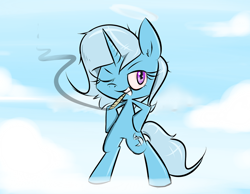 Size: 1280x992 | Tagged: safe, artist:voids-edge, derpibooru import, trixie, pony, ask-stoned-trixie, bipedal, halo, smoking, solo, stoned trixie