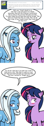 Size: 424x1203 | Tagged: safe, artist:dekomaru, derpibooru import, trixie, twilight sparkle, ask, female, lesbian, shipping, tumblr, tumblr:ask twixie, twixie