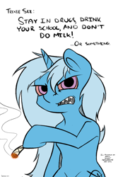 Size: 1000x1500 | Tagged: safe, artist:scherzo, derpibooru import, trixie, pony, bipedal, solo, stoned trixie