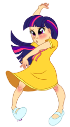 Size: 395x716 | Tagged: safe, artist:c-puff, derpibooru import, twilight sparkle, clothes, club can't handle me, dancing, do the sparkle, dress, humanized, simple background, solo, transparent background