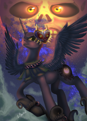 Size: 1500x2094 | Tagged: safe, artist:trojan-pony, princess luna, alicorn, pony, crossover, moon, nintendo, skull kid, solo, termina's moon, the legend of zelda, the legend of zelda: majora's mask