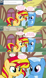 Size: 1280x2168 | Tagged: safe, artist:hakunohamikage, derpibooru import, sunset shimmer, trixie, pony, unicorn, ask, ask-princesssparkle, comic, female, mare, tumblr