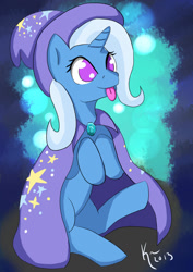 Size: 1024x1448 | Tagged: dead source, safe, artist:kateasaur, derpibooru import, trixie, pony, unicorn, :p, female, mare, silly, solo, tongue out