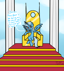 Size: 1128x1254 | Tagged: safe, artist:alex, derpibooru import, trixie, alicorn, pony, unicorn, afterlife, alicornified, drugs, female, goddess, heaven, mare, race swap, solo, stoned trixie, throne, trixiecorn