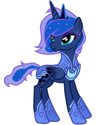 Size: 2000x2346 | Tagged: safe, artist:luuandherdraws, princess luna, alicorn, pony, alternate hairstyle, armor, bedroom eyes, colored wings, eyelashes, eyeshadow, gradient wings, short hair, short mane, short tail, simple background, smiling, solo, transparent background, vector