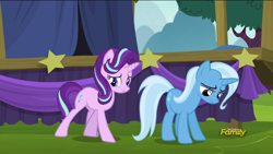 Size: 1366x768 | Tagged: safe, derpibooru import, screencap, starlight glimmer, trixie, pony, unicorn, no second prances