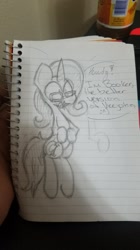 Size: 1128x2016 | Tagged: safe, artist:booker-the-dewitt, derpibooru import, trixie, glasses, lined paper, sketch, solo, traditional art