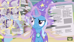 Size: 1280x720 | Tagged: safe, derpibooru import, screencap, trixie, uncommon bond, newspaper