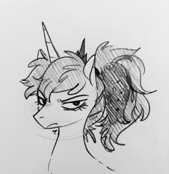 Size: 1238x1280 | Tagged: safe, artist:glacierclear, princess luna, alicorn, pony, angry, looking at you, luna-afterdark, monochrome, sketch, solo, traditional art, unamused