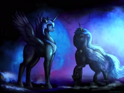 Size: 2048x1536 | Tagged: safe, artist:spaghettidolphin, nightmare moon, princess luna, alicorn, pony, duality, remake