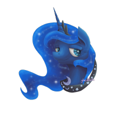 Size: 2000x2000 | Tagged: safe, artist:glacialfalls, princess luna, alicorn, pony, bedroom eyes, bust, colored pupils, portrait, simple background, smiling, solo, transparent background