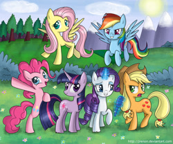 Size: 1024x852 | Tagged: safe, artist:jrenon, derpibooru import, applejack, fluttershy, pinkie pie, rainbow dash, rarity, twilight sparkle, earth pony, pegasus, pony, unicorn, mane six