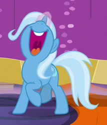 Size: 328x383 | Tagged: safe, derpibooru import, screencap, trixie, uncommon bond, cropped, nose in the air, solo, volumetric mouth