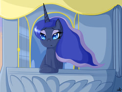 Size: 1024x768 | Tagged: safe, artist:shan3ng, princess luna, alicorn, pony, balcony, female, horn, mare, solo