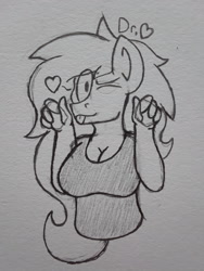 Size: 1932x2576 | Tagged: safe, artist:drheartdoodles, derpibooru import, oc, oc only, oc:mamma, anthro, big breasts, breasts, bust, cleavage, cute, female, heart, milf, one eye closed, open mouth, solo, tongue out, traditional art, uwu, wink