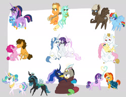 Size: 2604x2015 | Tagged: safe, artist:theforgottenlioness, derpibooru import, applejack, bulk biceps, cheese sandwich, discord, dumbbell, fancypants, fleur-de-lis, fluttershy, lyra heartstrings, pinkie pie, princess celestia, princess luna, queen chrysalis, rainbow dash, rarity, starlight glimmer, sunburst, trixie, twilight sparkle, alicorn, changeling, changeling queen, earth pony, pegasus, pony, unicorn, bisexual, cheesepie, chryslestia, crack shipping, dumbdash, fancyfleur, female, fleurity, flutterbulk, lesbian, lunacord, lyrajack, male, polyamory, raripants, shipping, starburst, straight, twixie