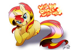 Size: 3507x2480 | Tagged: safe, artist:dormin-dim, sunset shimmer, pony, unicorn, equestria girls, bronybait, cute, fiery shimmer, looking at you, prone, shimmerbetes, smiling, solo, wrong eye color