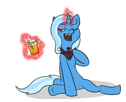 Size: 500x404 | Tagged: safe, artist:ask-evil-and-vengeful-trixie, derpibooru import, trixie, pony, unicorn, ask, drink, female, glowing eyes, mare, solo, tumblr