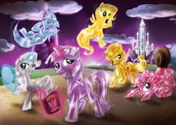 Size: 1024x724 | Tagged: safe, artist:tailzkipzigona, derpibooru import, applejack, fluttershy, pinkie pie, rainbow dash, rarity, twilight sparkle, crystal pony, earth pony, pegasus, pony, unicorn, spoiler:s03, crystal empire