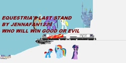 Size: 900x451 | Tagged: safe, artist:jennafan1234, derpibooru import, discord, rainbow dash, trixie, twilight sparkle, oc, pegasus, pony, canterlot, locomotive, ms paint, ponyville, snow, train, wat