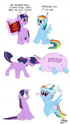 Size: 800x1421 | Tagged: safe, artist:omny87, derpibooru import, rainbow dash, twilight sparkle, unicorn twilight, pegasus, pony, unicorn, comic, cooler, duo, esky, magic, pun, slice of life, transformation, visual pun