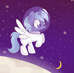 Size: 1565x1540 | Tagged: safe, artist:balloons504, princess luna, alicorn, pony, astronaut, filly, moon, solo, space, space helmet, spacesuit, woona