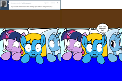 Size: 1204x804 | Tagged: safe, artist:dekomaru, derpibooru import, trixie, twilight sparkle, oc, oc:internet explorer, pony, ask, browser ponies, female, internet explorer, lesbian, shipping, tumblr, tumblr:ask twixie, twixie, wavy mouth