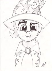 Size: 2550x3507 | Tagged: safe, artist:ulisesdarklight, derpibooru import, trixie, pony, unicorn, female, grin, mare, smiling, solo, traditional art