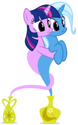 Size: 351x561 | Tagged: safe, artist:navitaserussirus, derpibooru import, trixie, twilight sparkle, asktwixiegenies, cropped, female, genie, geniefied, lesbian, shipping, simple background, twixie, white background