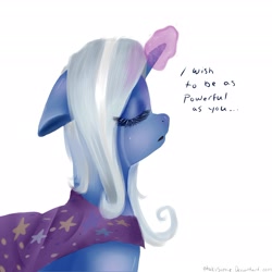 Size: 2267x2267 | Tagged: safe, artist:kyuniko, derpibooru import, trixie, pony, unicorn, cape, clothes, crying, female, magic, mare, sad, solo