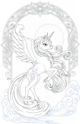 Size: 828x1280 | Tagged: safe, artist:cervidian94, princess luna, alicorn, pony, detailed, monochrome, solo, traditional art