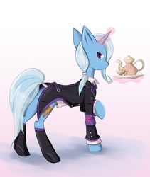 Size: 844x1000 | Tagged: safe, artist:hannia-san, derpibooru import, trixie, pony, unicorn, butler, clothes, dagger, female, mare, solo, suit, tail wrap