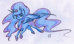 Size: 2511x1493 | Tagged: safe, artist:nekotigerfire, princess luna, alicorn, pony, female, horn, mare, solo, traditional art