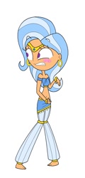 Size: 526x1096 | Tagged: safe, artist:annasabi101, derpibooru import, trixie, human, equestria girls, belly button, belly dancer, belly dancer outfit, blushing, ear piercing, earring, genie, geniefied, harem outfit, humanized, jewelry, midriff, piercing, solo, tiara