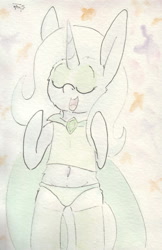 Size: 692x1070 | Tagged: safe, artist:slightlyshade, derpibooru import, trixie, pony, belly button, bipedal, clothes, green underwear, panties, solo, traditional art, underwear