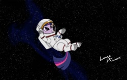 Size: 1500x947 | Tagged: safe, artist:lunarapologist, derpibooru import, twilight sparkle, unicorn twilight, unicorn, astronaut, solo, space, spacesuit