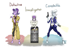 Size: 7000x4500 | Tagged: safe, artist:2d20, derpibooru import, maud pie, starlight glimmer, trixie, anthro, earth pony, unguligrade anthro, unicorn, absurd resolution, cigarette, detective, gun, police, simple background, smoking, transparent background, trio, weapon