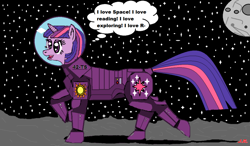 Size: 900x525 | Tagged: safe, artist:jamesrye, derpibooru import, twilight sparkle, unicorn twilight, unicorn, astronaut, i love..., planet, planet surface, ponies in space, solo, spacesuit, stars