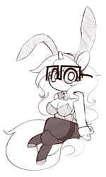 Size: 1800x3000 | Tagged: safe, artist:fullmetalpikmin, derpibooru import, oc, oc only, oc:insatiable void, pony, unicorn, bowtie, breasts, bunny ears, bunny suit, chestbreasts, clothes, cuffs (clothes), female, glasses, milf, pantyhose, solo