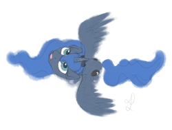 Size: 3305x2500 | Tagged: safe, artist:divlight, princess luna, alicorn, pony, both cutie marks, from above, looking up, simple background, sketchy, solo, spread wings