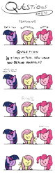 Size: 1470x4680 | Tagged: safe, artist:chibi95, derpibooru import, fluttershy, pinkie pie, twilight sparkle, earth pony, pegasus, pony, chibi, comic, dialogue, gun, simple background, transparent background