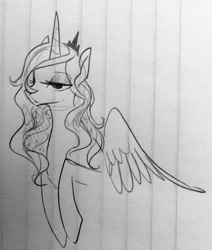 Size: 1085x1280 | Tagged: safe, artist:glacierclear, princess luna, alicorn, pony, lined paper, monochrome, sketch, solo, traditional art, unamused, wet mane