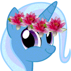 Size: 400x400 | Tagged: safe, derpibooru import, trixie, pony, unicorn, female, floral head wreath, mare, smiling, solo, twiface