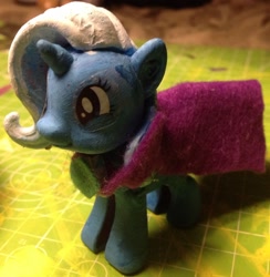 Size: 1820x1861 | Tagged: safe, artist:grapefruitface1, derpibooru exclusive, derpibooru import, trixie, cape, clothes, custom, felt, female, irl, merchandise, my little pony pop!, painted, photo, solo, toy, trixie's cape